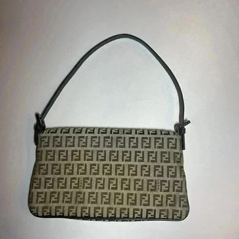 FENDI Zucchino Monogram Double Flap Baguette Shoulder Bag Brown FF Vintage Y2K - Picture 5 of 16